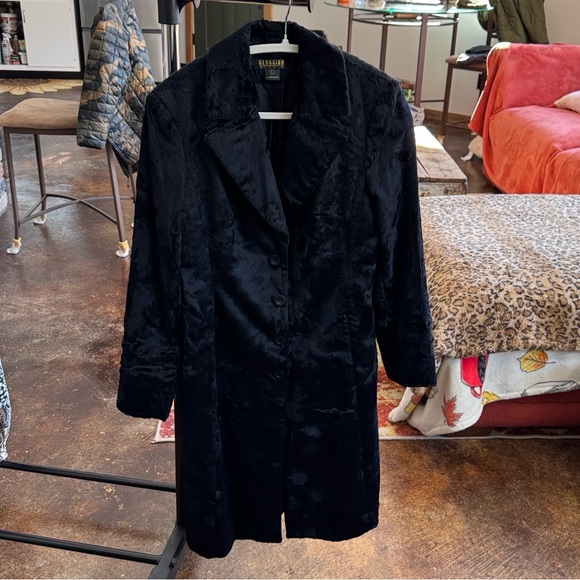 90s Vintage Faux Fur Long Black Coat GEORGIOU Studio - Picture 5 of 12